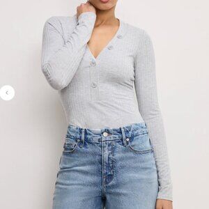 Heather Grey Ribbed Henley Bodysuit